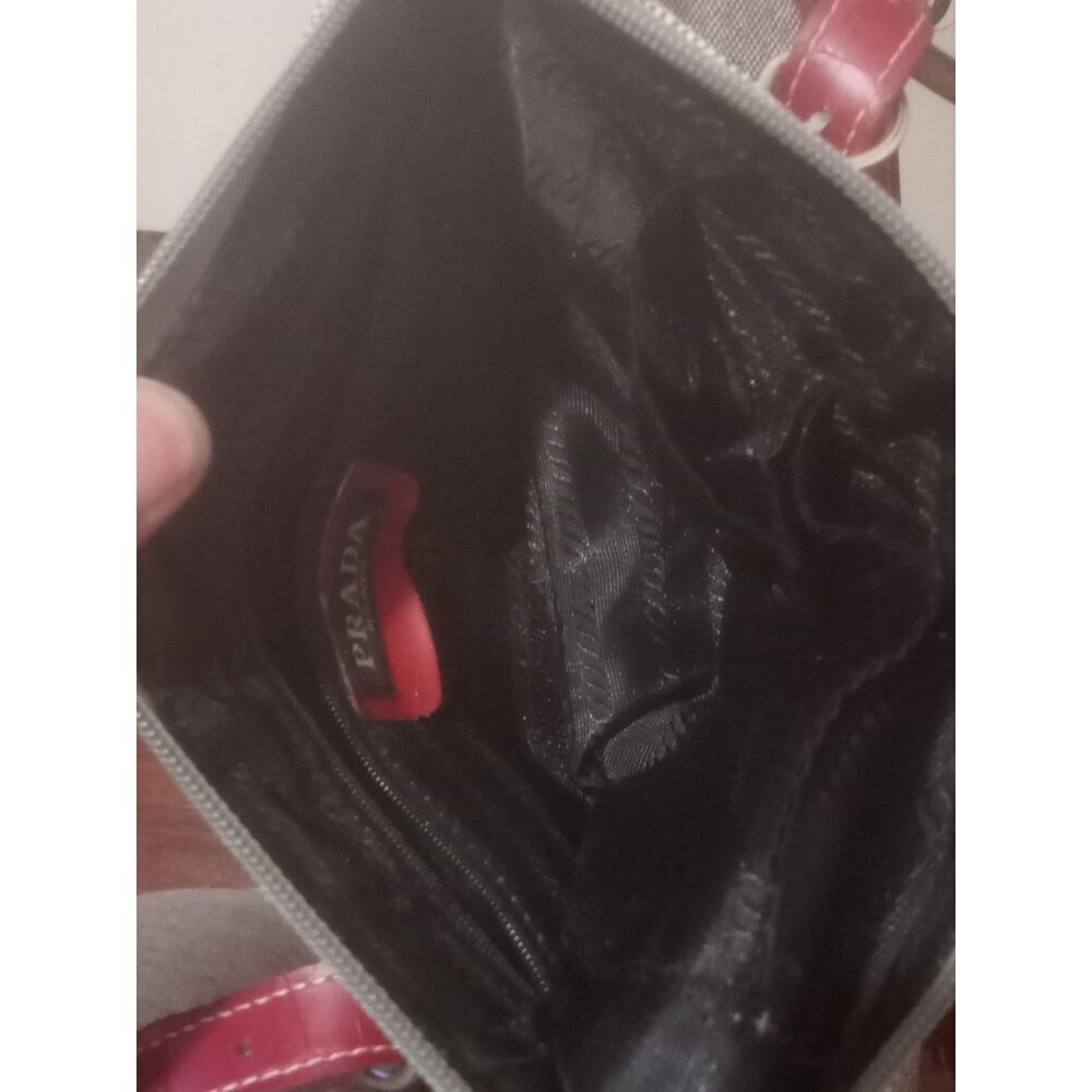 PRADA MILANO Gray Red Leather-Canvas Shoulder Bag Purse - Picture 13 of 13